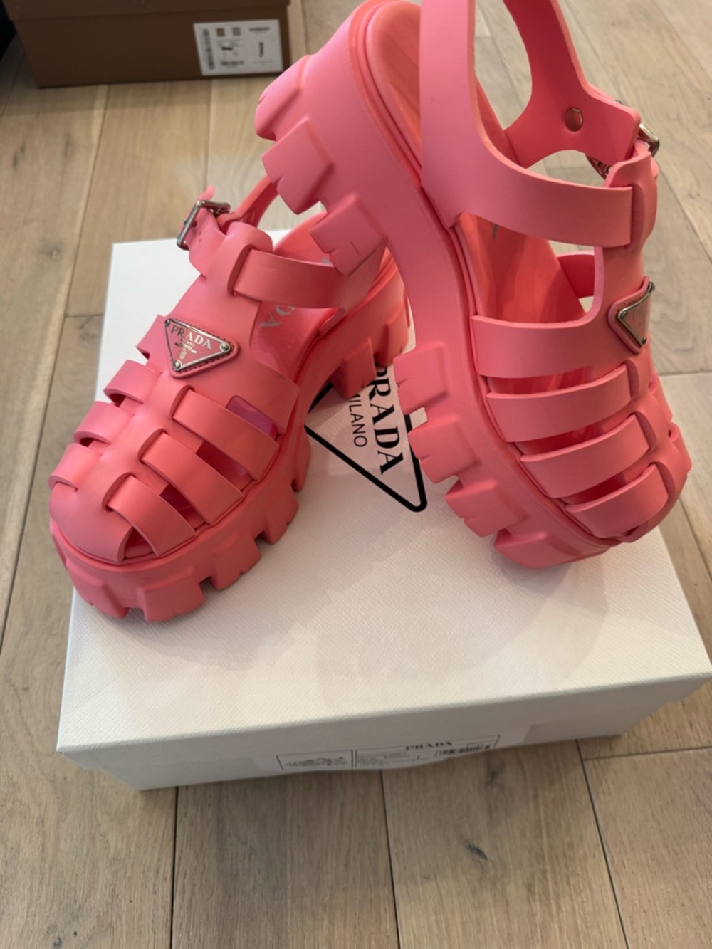Prada Coral Pink Chunky Jelly Caged Sandals